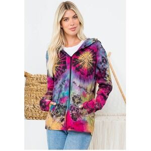 Kathmandu Imports Tie‎ Dye Zip Up Hoodie Sweatshirt M L Cotton